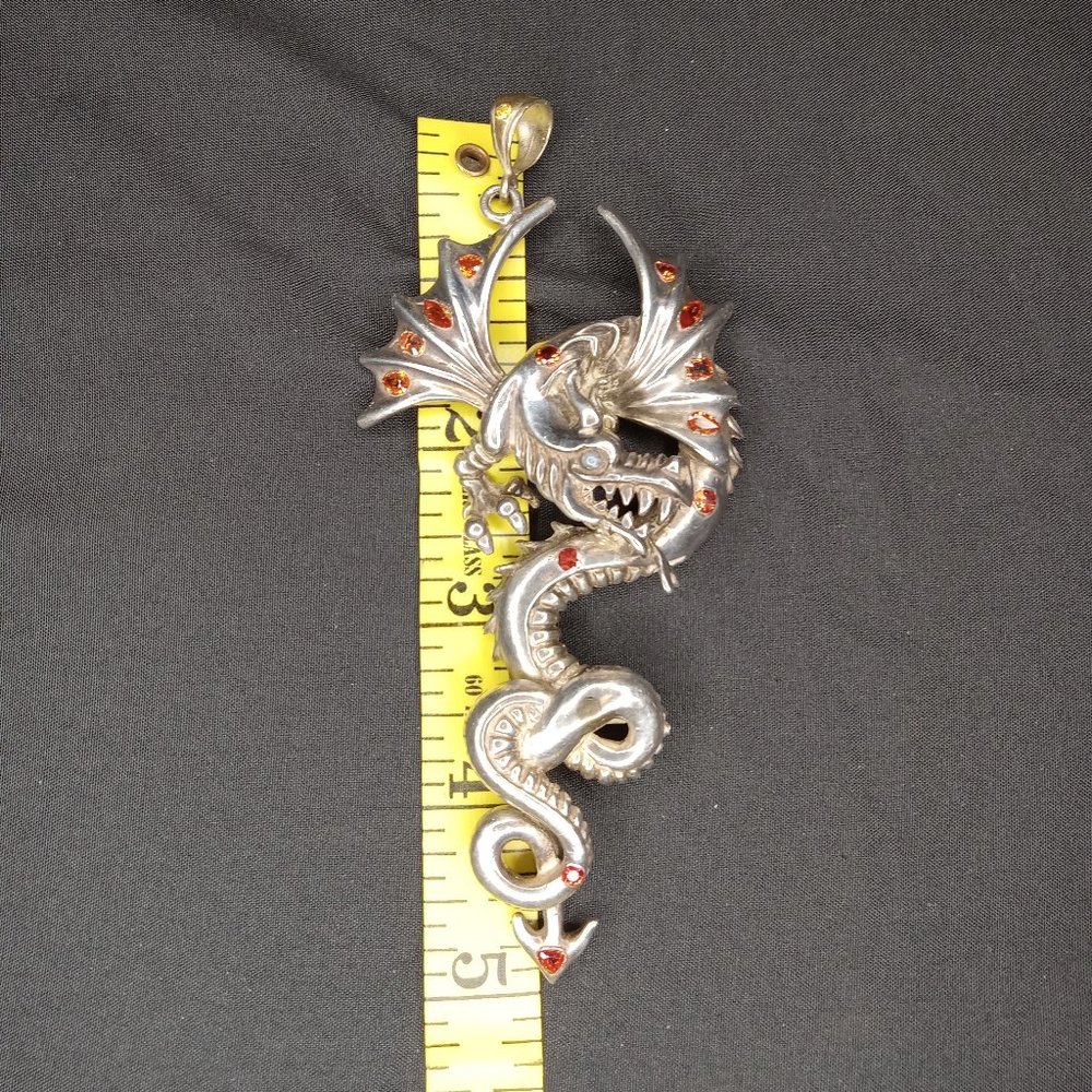 .999 Solid Sterling Silver Rare Very Large Dragon Pendant